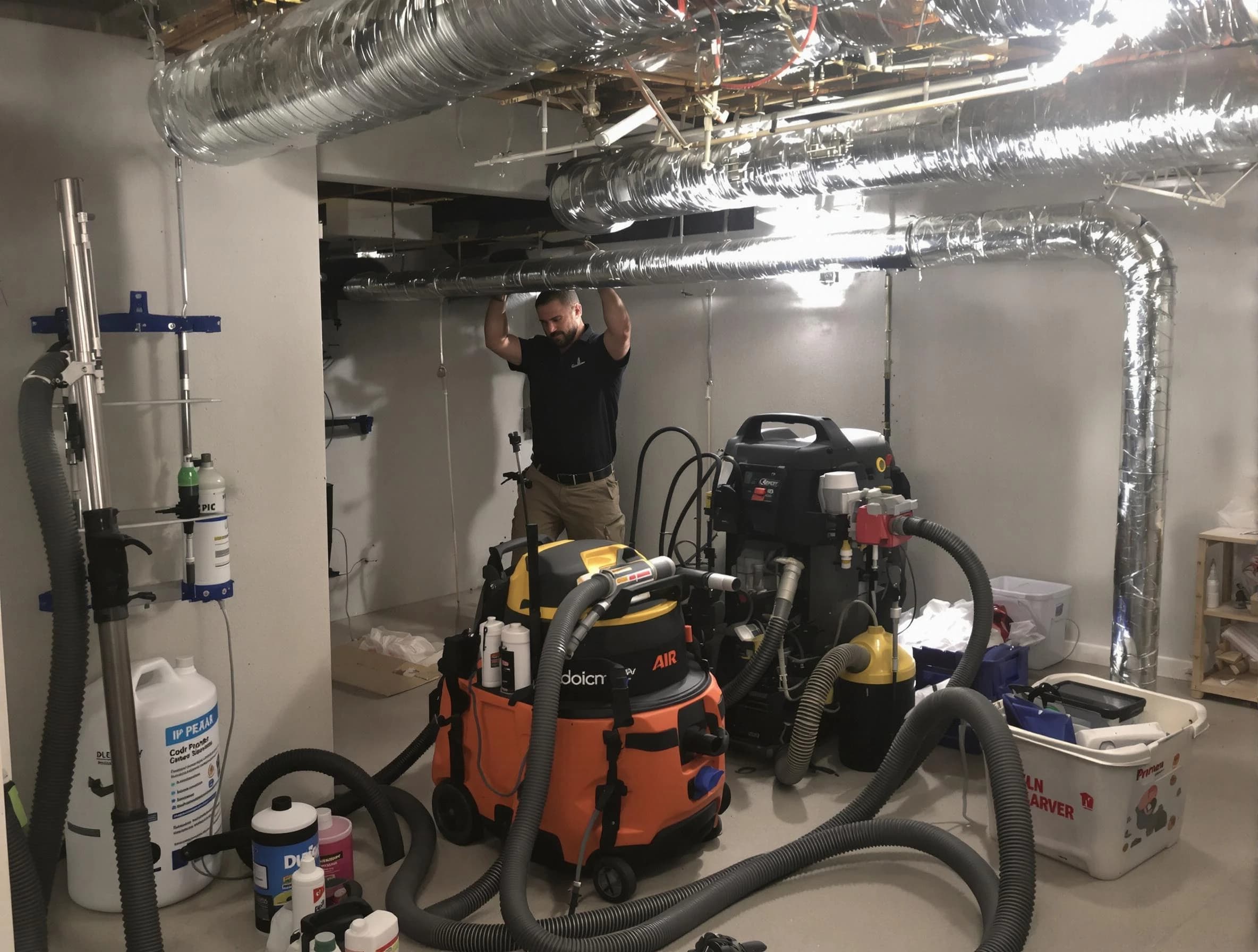 Smyrna Air Duct Cleaning specialist performing professional mold removal from air ducts using safety equipment in Smyrna