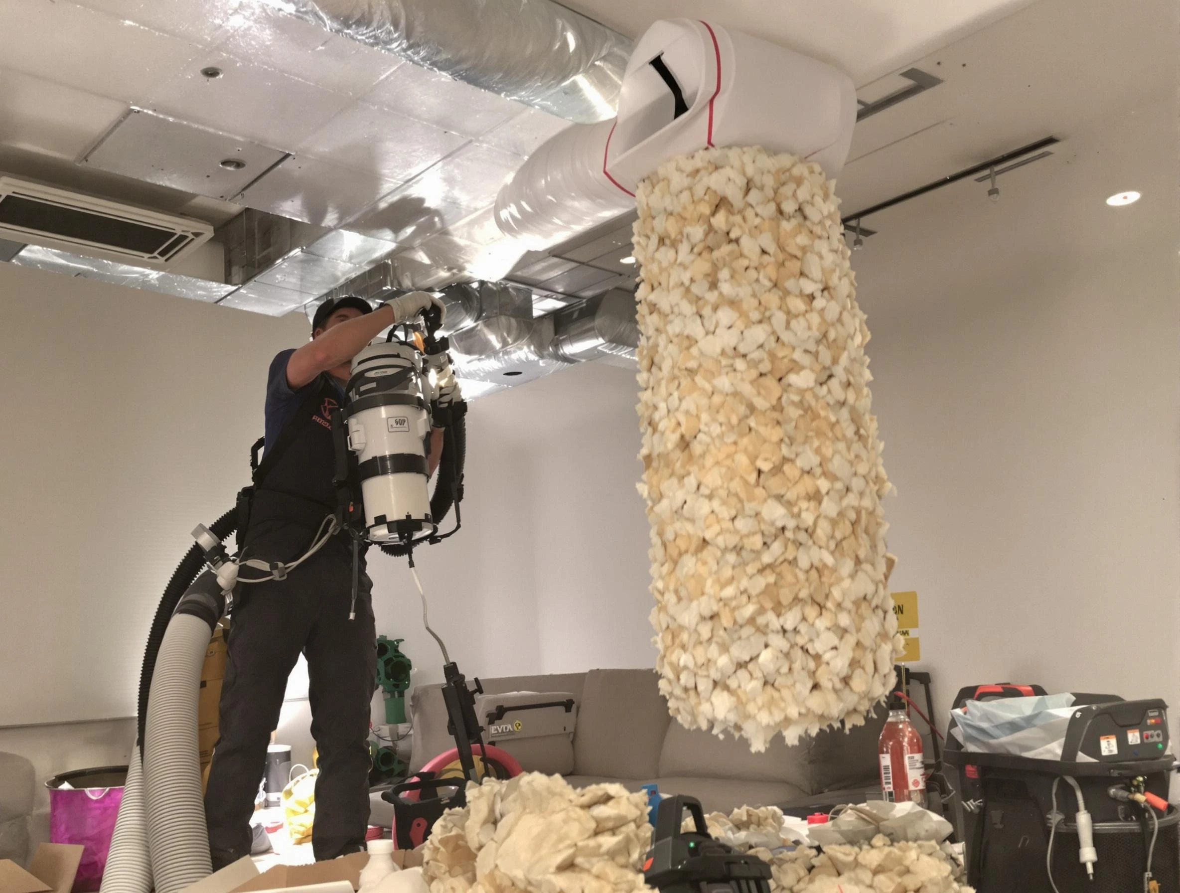 Smyrna Air Duct Cleaning technician performing precision vacuum insulation removal in a residential property in Smyrna